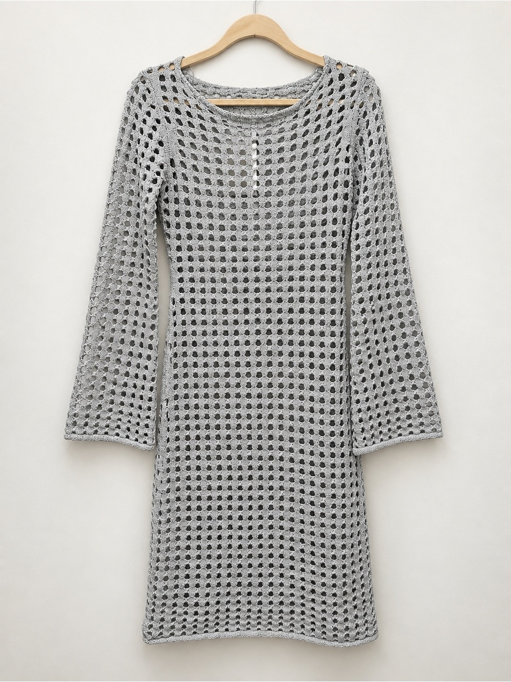 Oak + Fort NWT Grey Open Knit Crochet Dress XS Long Sleeve